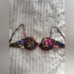 Leopard Print Floral Bikini Top